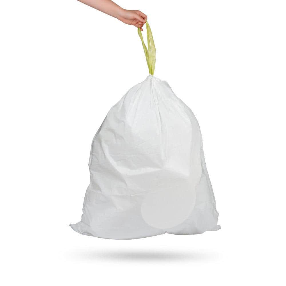 Large White Drawstring Kitchen Trash Bags, 21 Gallon, 45 Count