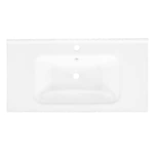 35.6 in. 18.7 in. Drop-In Bathroom Sink in White Ceramic with Integrated Basin and Hardware