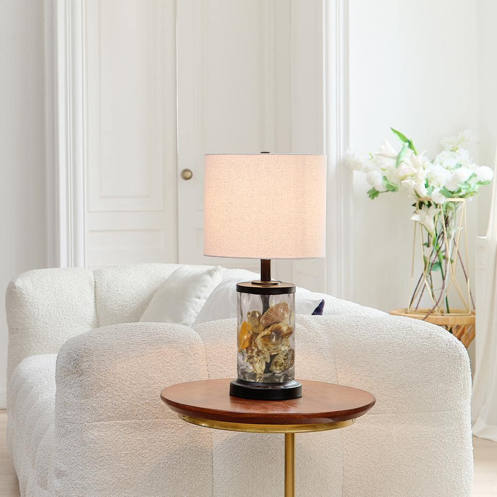 20" Oil-Rubbed Bronze Fillable Glass Table Lamp with Beige Linen Shade