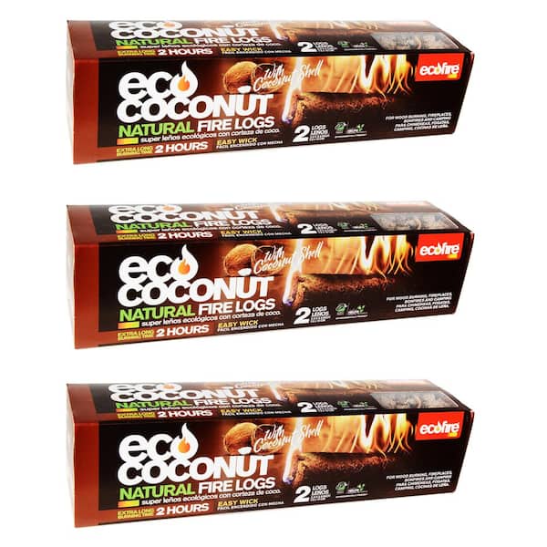 ecofire Eco Coconut Super Fire Log 2-Hour Burn Time (3-Pack)