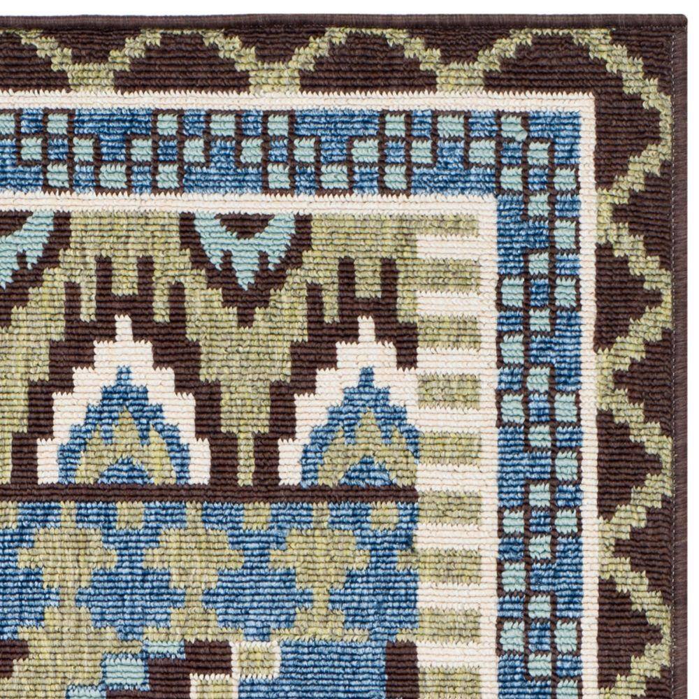 Green and Chocolate Synthetic Floral Indoor/Outdoor Area Rug