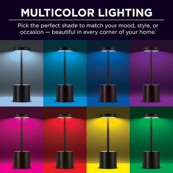 9.5 in. Black Metal Indoor RGB Integrated LED Touch Lamp with