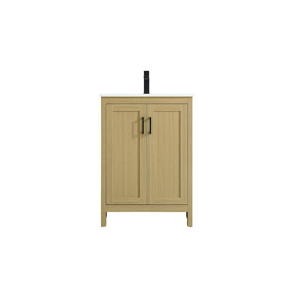 24 in. Single Sink Honey Brown Bath Vanity with White Engineered Marble Top