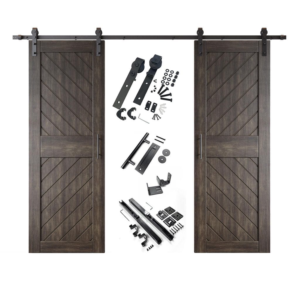 XT4 30 in. x 84 in. C-Panel Ebony Slanted Stripe Design Double Pine Wood Sliding Barn Door with Hardware Kit price history on PriceWatchPro