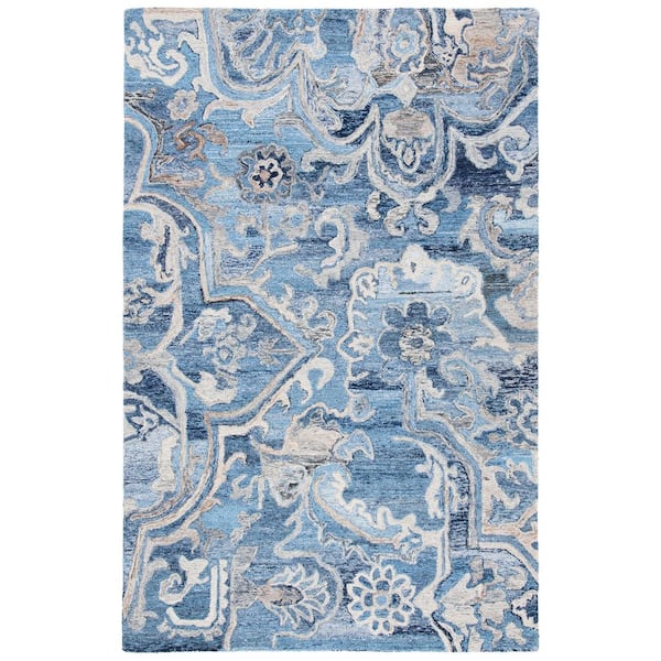 SAFAVIEH Marquee Blue/Gray Doormat 3 ft. x 5 ft. Abstract Floral Area Rug