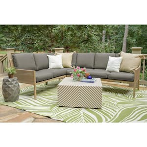 Riviera 5-Piece Wicker Outdoor Sectional Seating Set with Gray Polyester Cushions