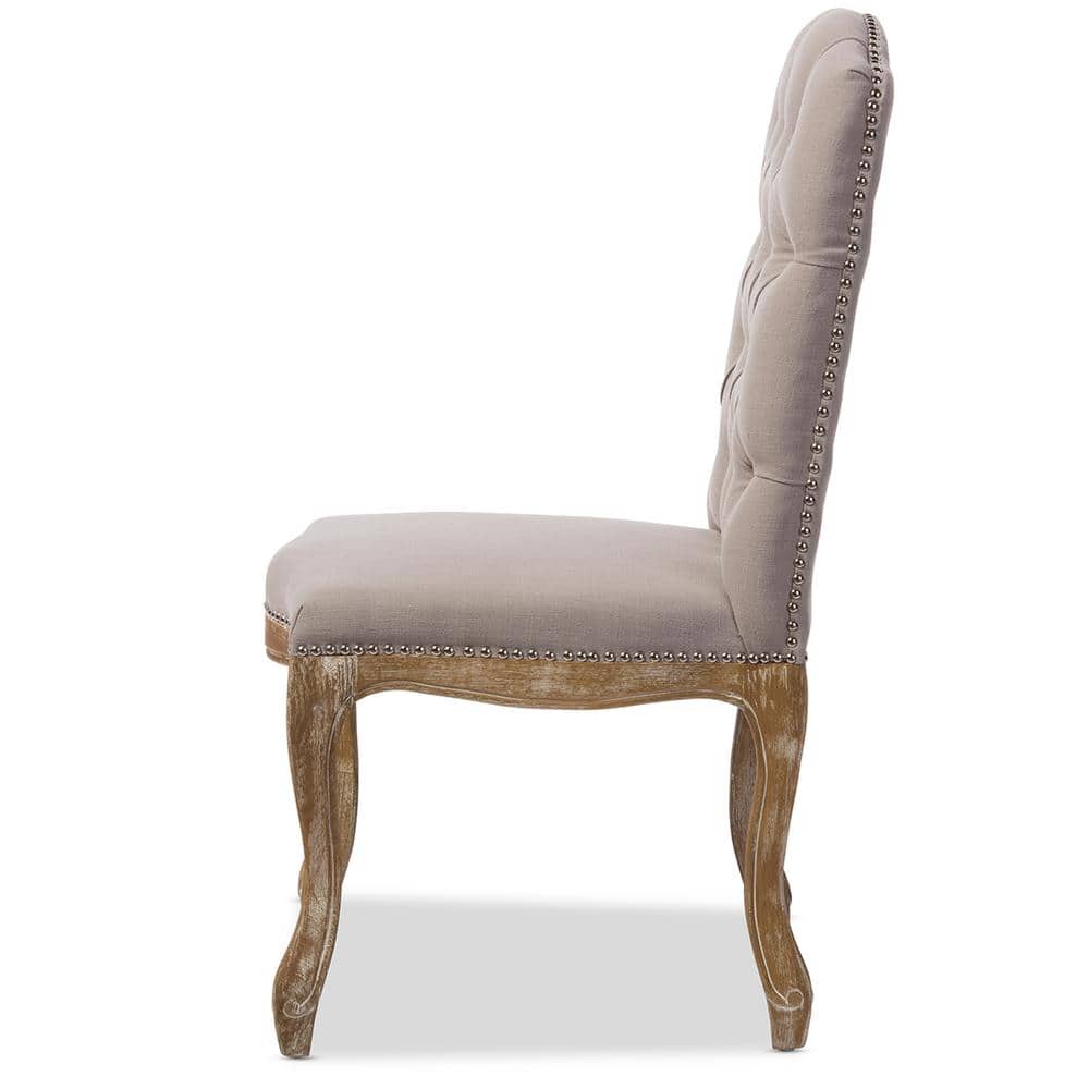 Hudson Beige Linen Upholstered Button-Tufted Parsons Side Chair