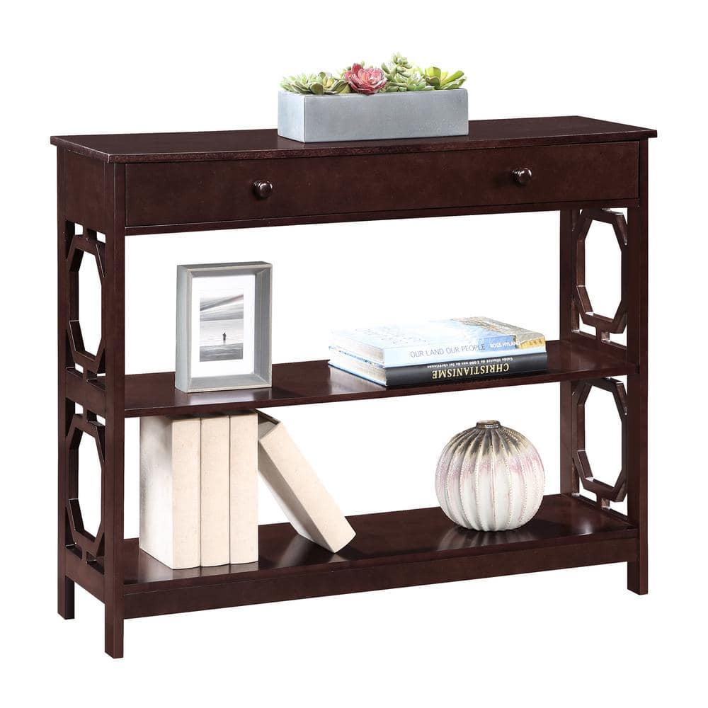 Omega 39.5 in. Espresso Rectangle Wood Top 1 Drawer Console Table with Shelves