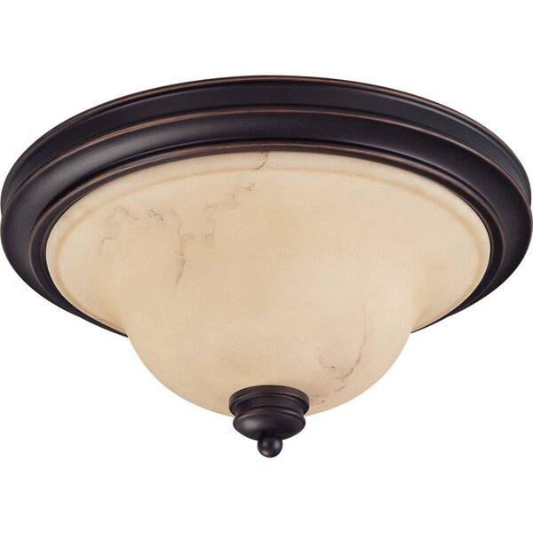 Glomar 2-Light Copper Espresso Flushmout Dome with Honey Marble Glass