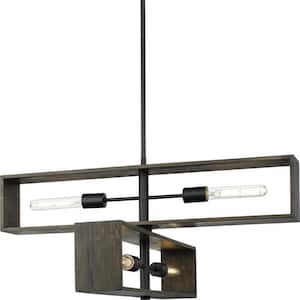 Boundary 30 in. 4-Light Matte Black Contemporary Chandelier for Dining Rooms, Great Rooms, Bedrooms with Chicory Accents