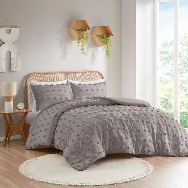Vera 3-Piece Grey King/Cal King Clip Jacquard Comforter Set
