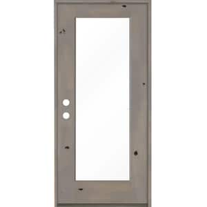 36 in. x 80 in. Rustic Knotty Alder Full-Lite Right-Hand/Inswing Clear Glass Grey Stain Single Wood Prehung Front Door
