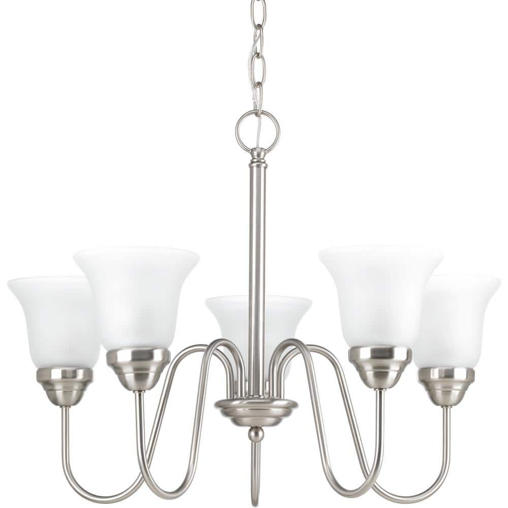 Classic Brushed Nickel 5-Light Chandelier with Etched Glass Shades