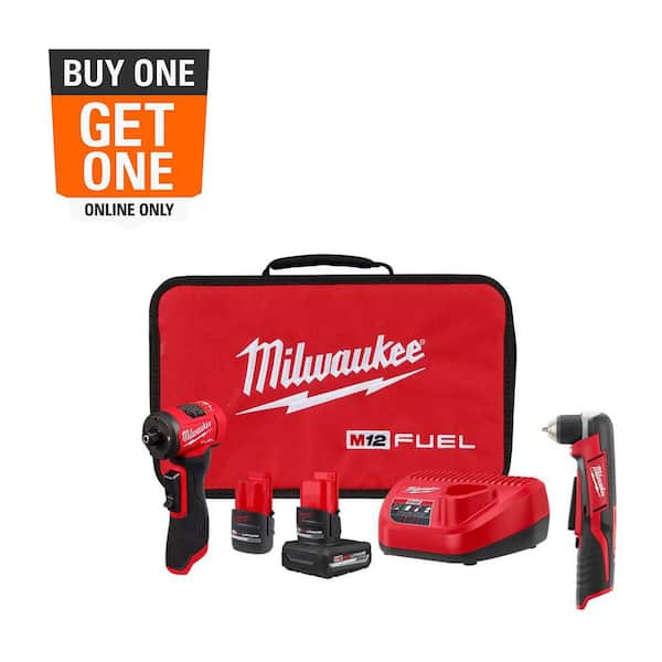 M12 FUEL 12V Lithium-Ion Brushless Cordless 1/4 in. Right Angle Die Grinder with M12 Cordless Right Angle Drill