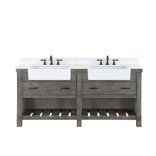 Villareal 72 in.W x 22 in.D x 34 in.H Double Farmhouse Bath Vanity in Classical Grey with Composite Stone Top