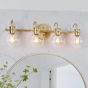 Modern Vanity Light 4-Light Gold 28.5 in. Wall Light with Globe Clear Glass Shades for Bathroom