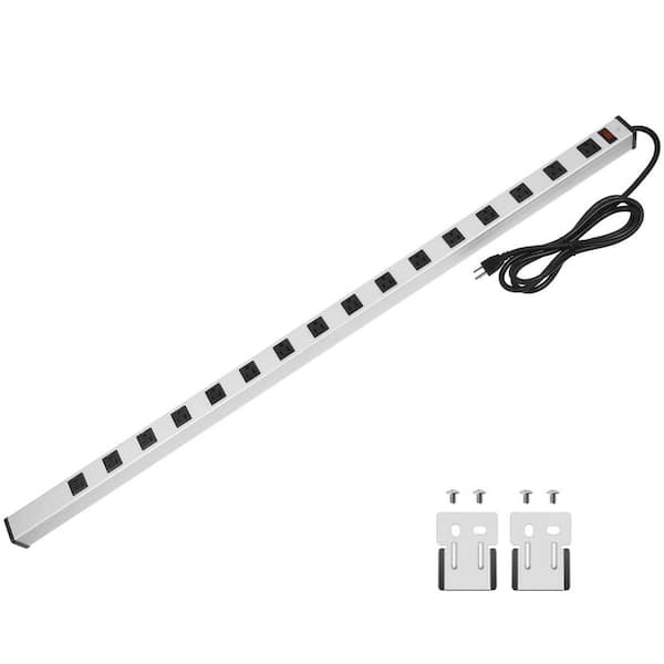 16-Outlet Long Heavy-Duty Power Strip Surge Protector in Silver with 6 ft. Extension Cord