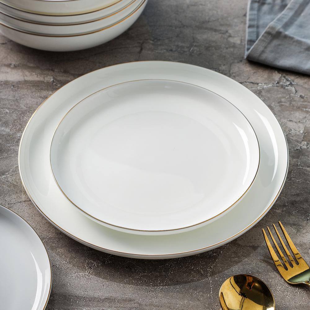 Gabrielle 24-Piece White and Gold Bone China Dinnerware Set