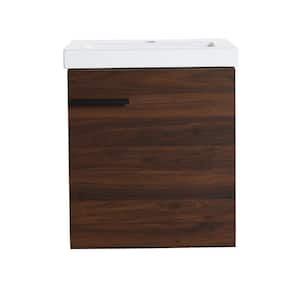 18 in. W x 15 in. D x 21 in. H Wall Mounted Single Sink Bath Vanity in California Walnut with White Ceramic Top