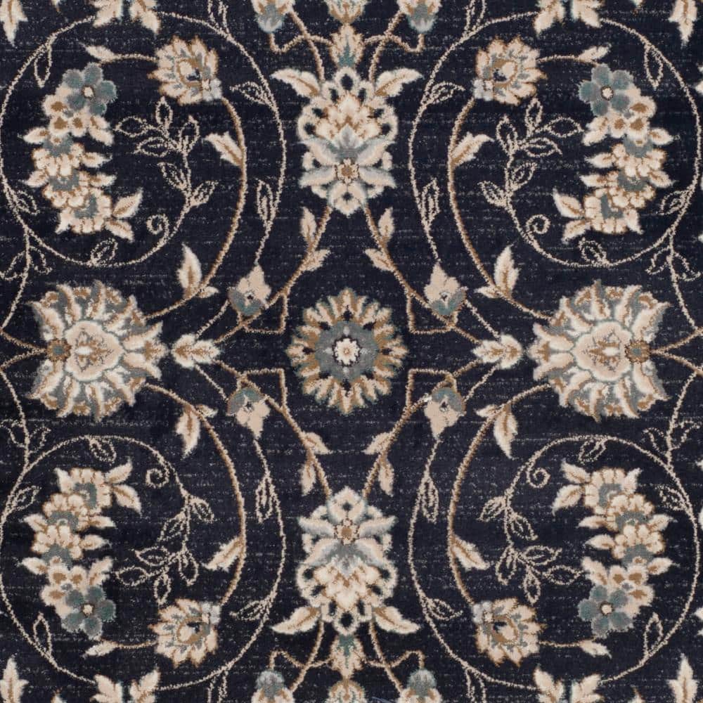 Anthracite and Cream Floral 9' x 12' Synthetic Area Rug