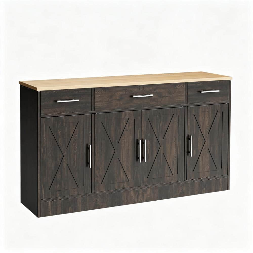 53.4 in. W x 31.9 in. H Rectangular Wood Medicine Cabinet without Mirror in Brown with 4 Doors and 3 Drawers price history on PriceWatchPro