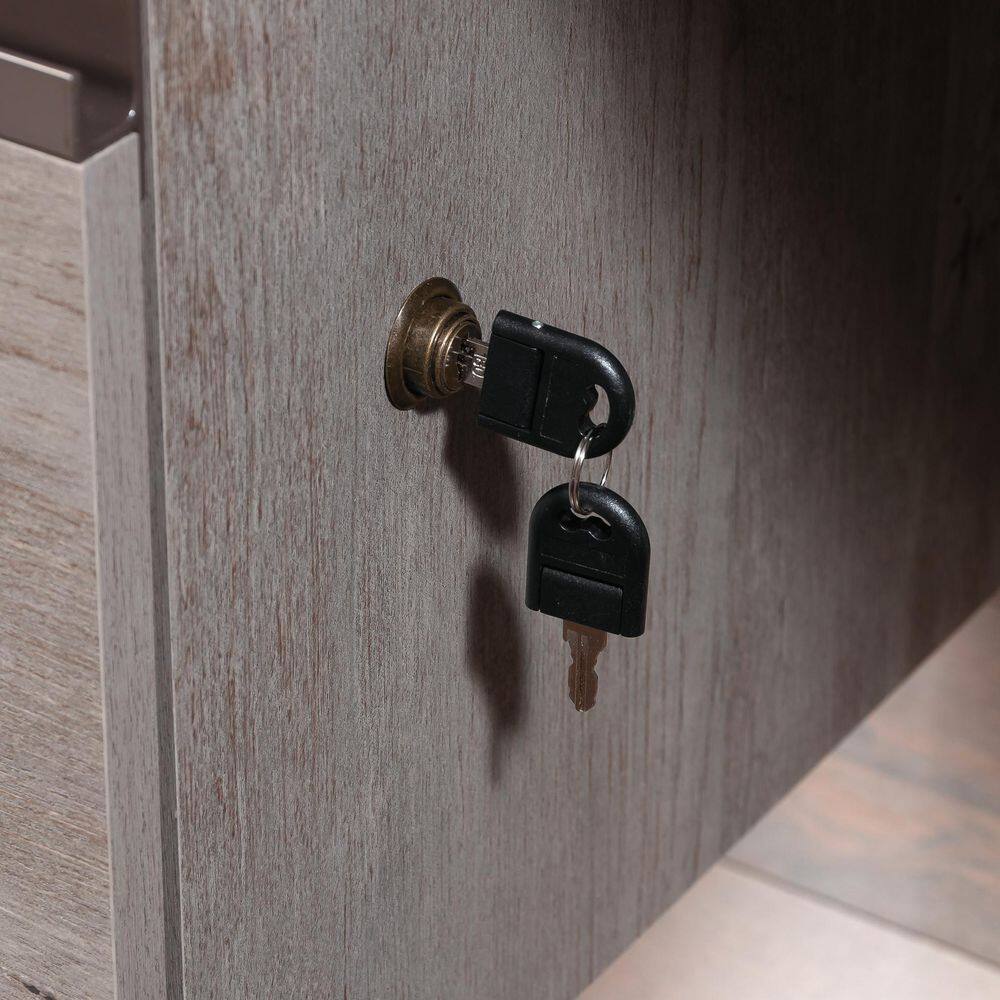 Mystic Oak Gray L-Shaped Computer Desk with Drawer and Filing Cabinet