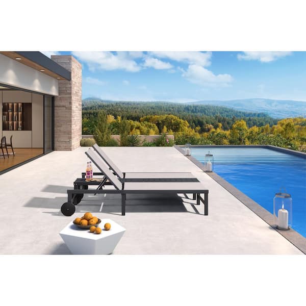 PURPLE LEAF Outdoor Double Metal Chaise Lounge with Adjustable Backrest 2-Pieces for Pool Beach Garden Patio Lounger Mixed Gray
