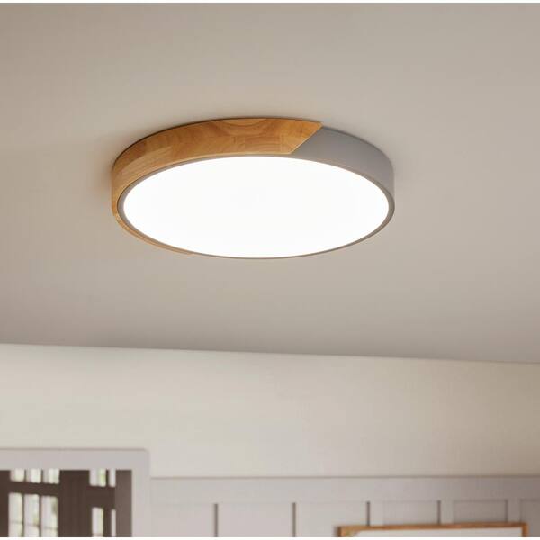 aiwen 15.7 in. 1-Light Grey Circle LED Flush Mount Light Fixture