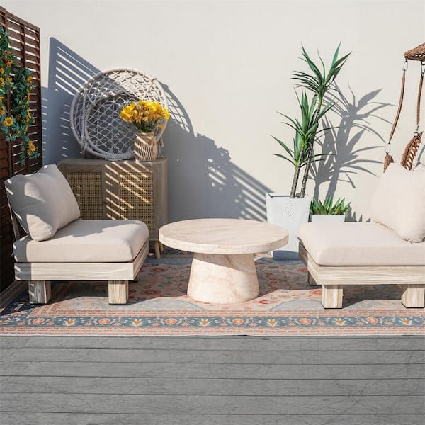 Origin 3-Piece Aluminum Patio Conversation Set with Beige Cushions, 31.5 in. W Round Magnesium Oxide Coffee Table