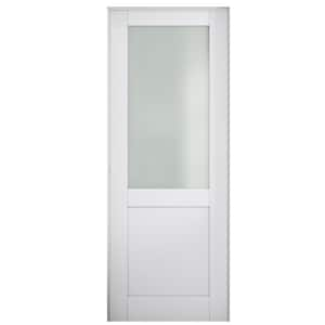 24 in. x 96 in. 1/2-Lite Frosted Glass Left Handed White Solid Core MDF Prehung Door with Quick Assemble Jamb Kit