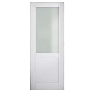 24 in. x 80 in. 1/2-Lite Frosted Glass Left Handed White Solid Core MDF Prehung Door with Quick Assemble Jamb Kit