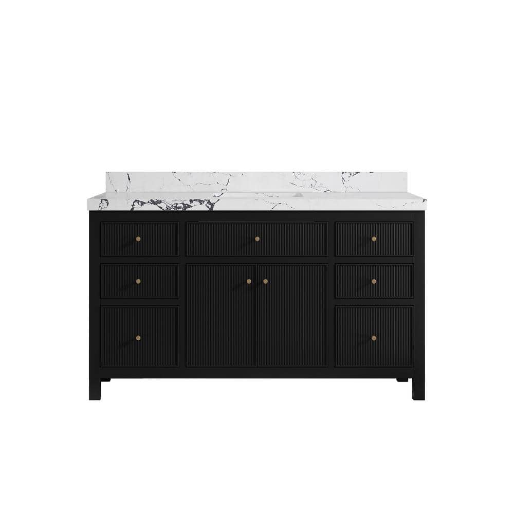 Sonoma 60 in. Single Sink Freestanding Black Bath Vanity with Viola Night Quatrz Top Unassembled price history on PriceWatchPro