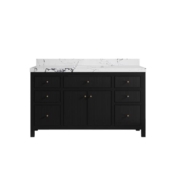 Willow Collections Sonoma 60 in. Single Sink Freestanding Black Bath Vanity with Viola Night Quatrz Top Unassembled