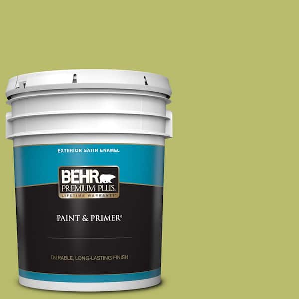 BEHR PREMIUM PLUS 5 gal. #P360-5 Citrus Peel Satin Enamel Exterior Paint & Primer
