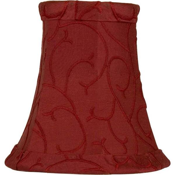 Finishing Touch Stretch Bell Merlot Dupione Silk Chandelier Shade with Embroidered Scroll Pattern