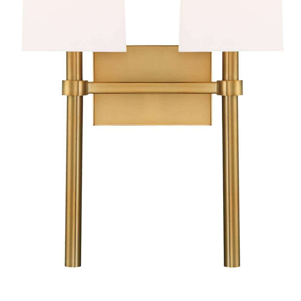 Vibrant Gold 2-Light Sconce with White Silk Shades