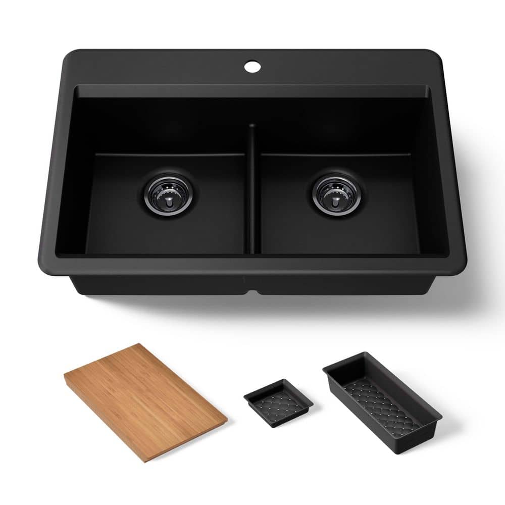 KOHLER Lassen 33 in. Drop-in Double Bowl Granite Composite Kitchen