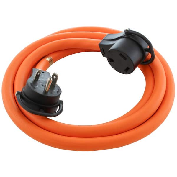 AC WORKS 10 ft. 30 Amp 125V NEMA TT-30 RV Rubber Extension Cord With Handle