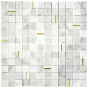 Carrara White with Gold Metal 12 in. x 12 in. Natural Marble Peel and Stick Tile (5 sq. ft/Box)