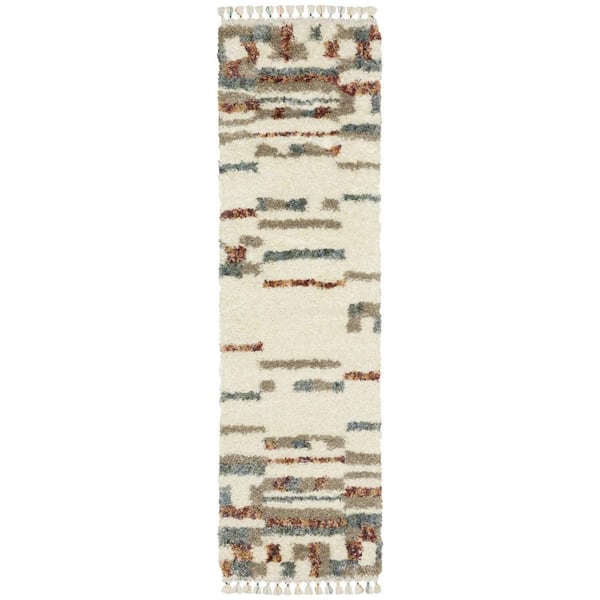 2 X 8 Ivory, Tan, Red Abstract Washable Area Rug Runner Rug