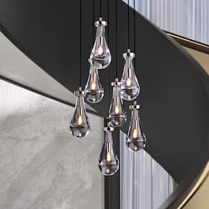 7-Lights Nickel Raindrop Chandelier, Modern Glass Pendant Light for Living Room, Kitchen Island, Bulb Included