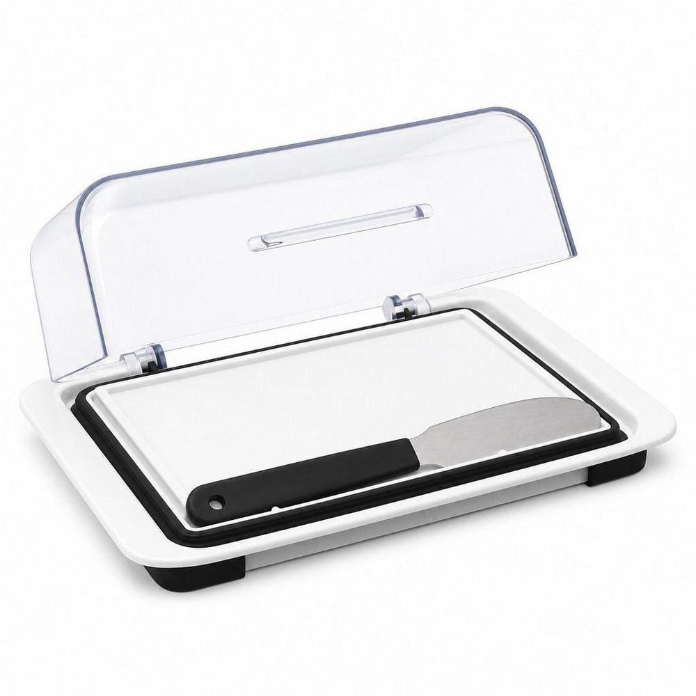 8 oz. Stainless Steel Airtight Butter Dish with Clear Plastic Spreader for Refrigerator, Tray for 2 Sticks