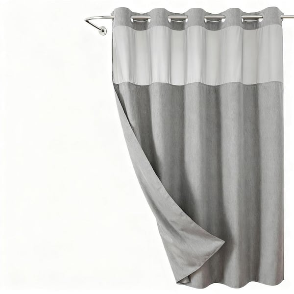 71 in. W x 74 in. L Polyester Shower Curtain with Ringless Design, Snap-On Liner and Magnets for Bathroom, in Gray