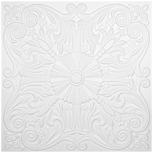 Matt White 2 ft. x 2 ft. Decorative Spanish Floral Lay In/Glue Up Ceiling Tile (48 sq. ft./box)