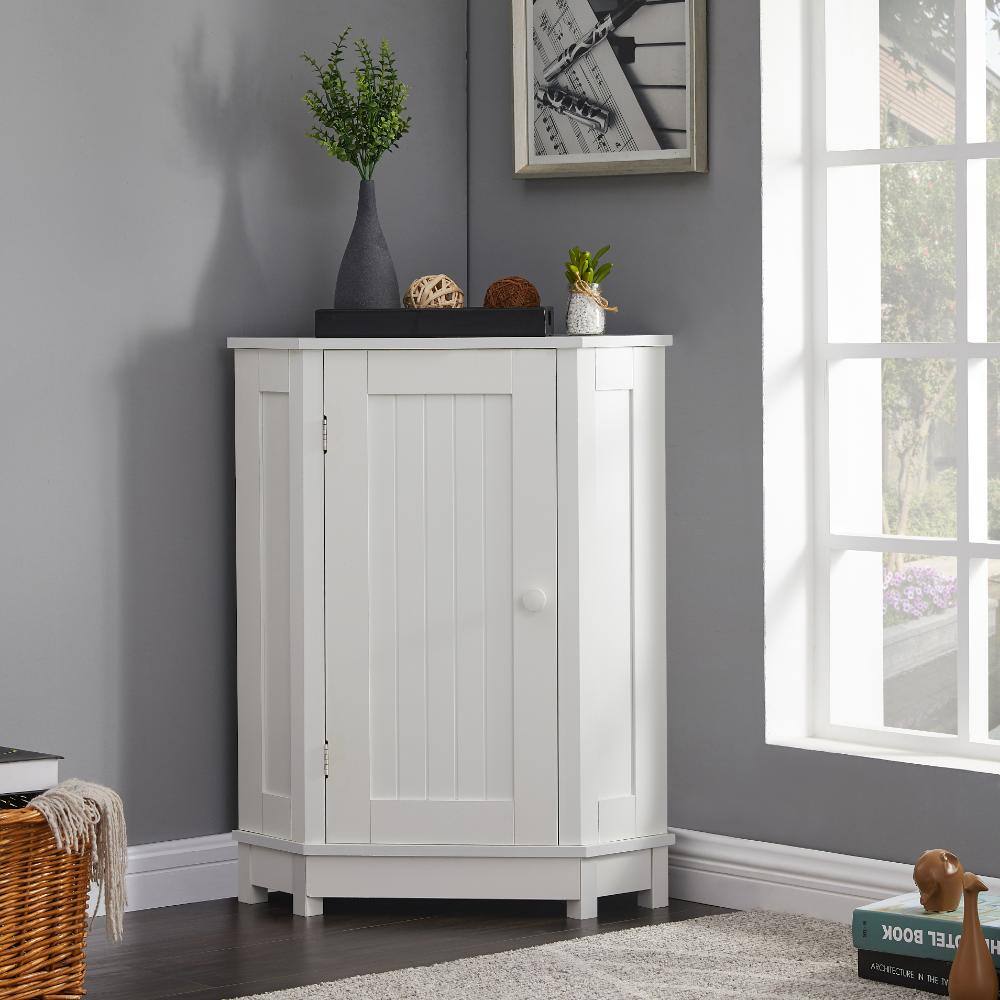 White Bathroom Cabinet Triangle Corner Storage Cabinet with Adjustable Shelf Modern Style MDF Board price history on PriceWatchPro