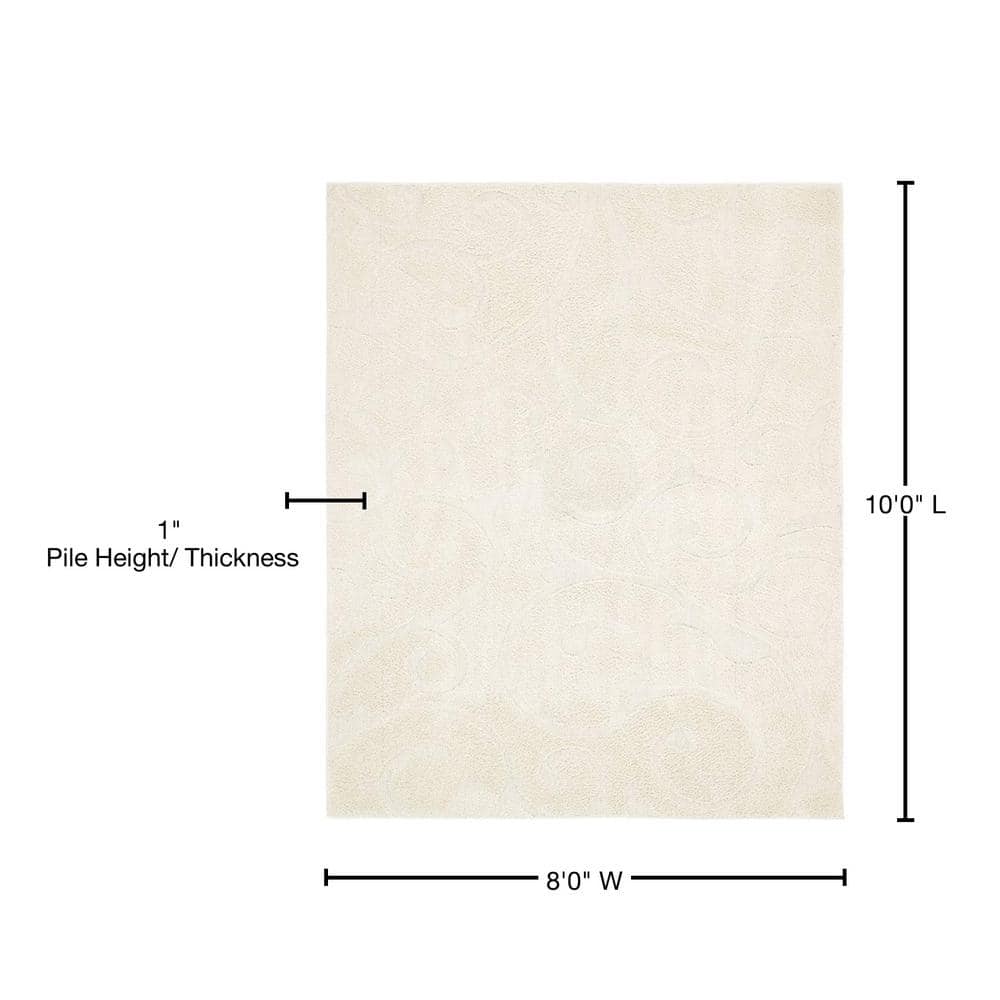 Ivory Floral Shag Synthetic 8' x 10' Easy Care Rug