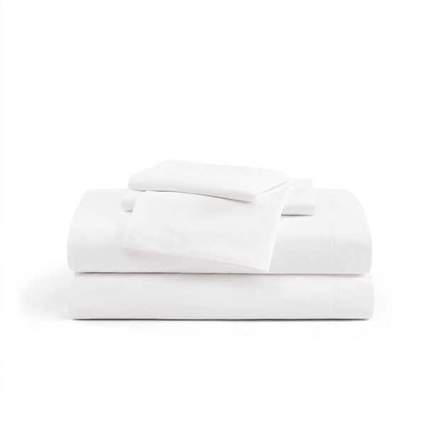 Solid 400 Thread Count 4-Piece White/White Cotton King Sheet Set