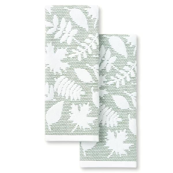 MARTHA STEWART Woodland Harvest Jacquard Leaves Green Cotton Kitchen Towel Set 16 in. x 28 in. (2-Pack)