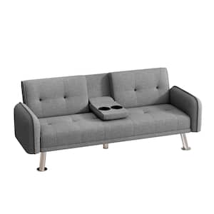 75 in. Square Arm Polyester Straight Sectional Sofa with Handy Side Pocket in Gray