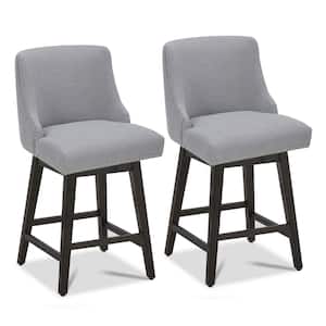 Martin 26 in. Light Gray High Back Solid Wood Frame Swivel Counter Height Bar Stool with Fabric Seat（Set of 2)